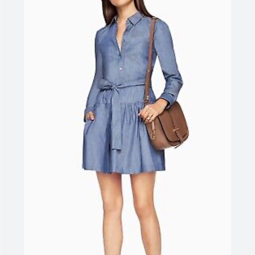 Bcbgmaxazria Mariela Blue Shirt Dress Chambray Button Front Drop Waist